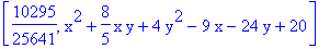 [10295/25641, x^2+8/5*x*y+4*y^2-9*x-24*y+20]